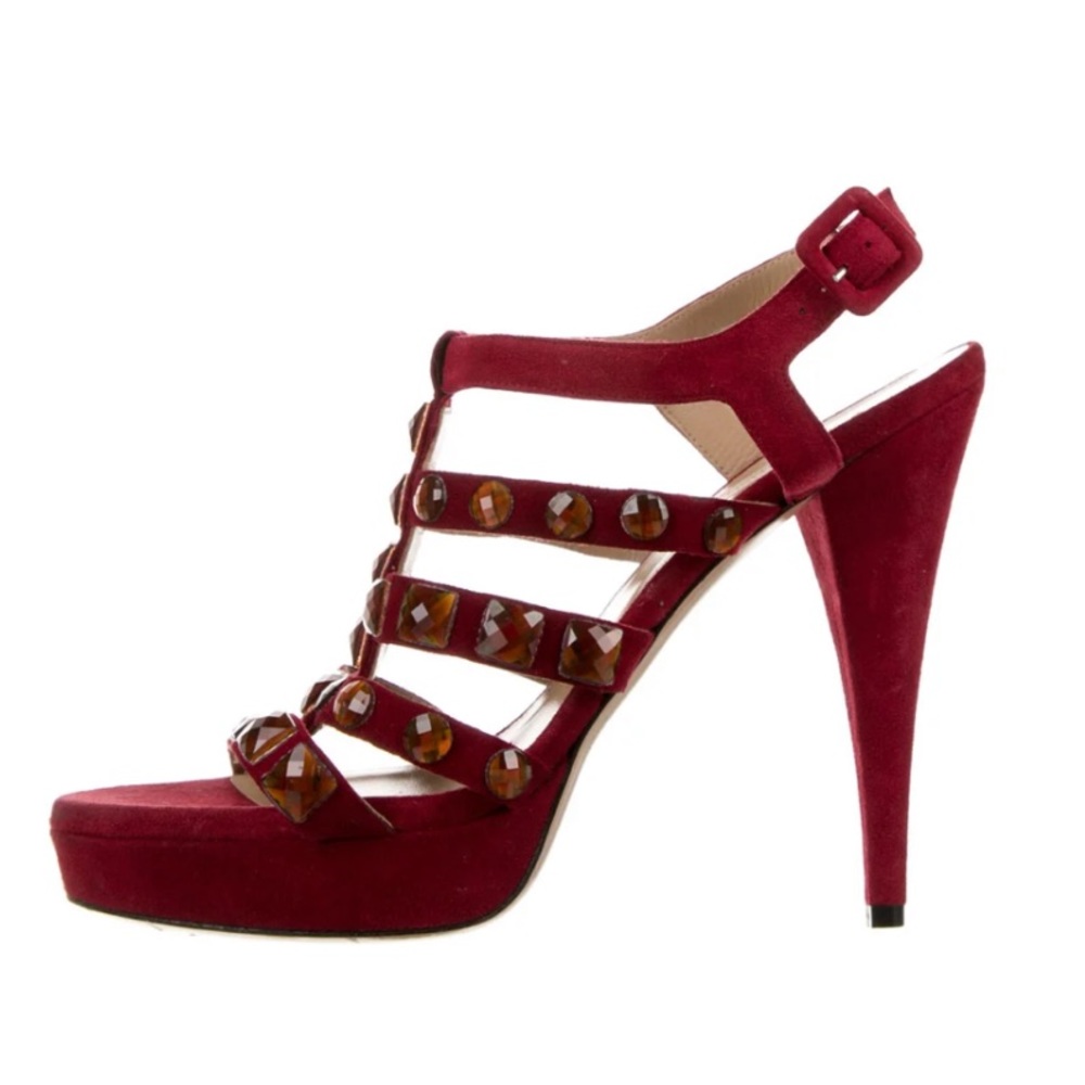 VALENTINO Garavani platform red suede pumps with stones . Size 39